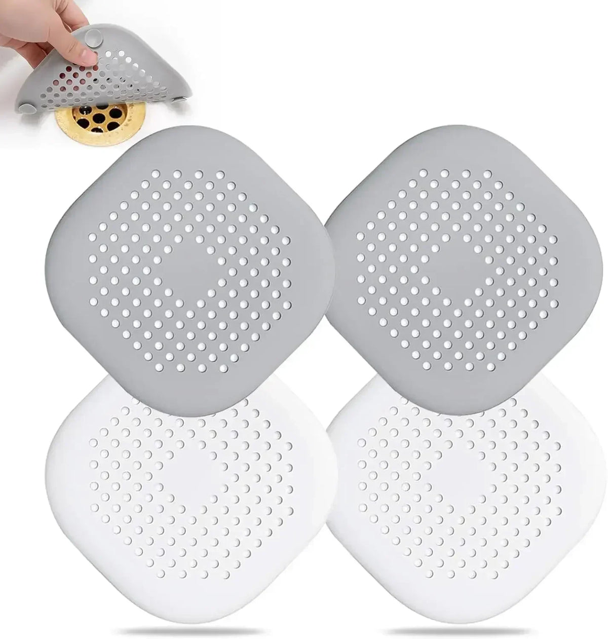 4-Pack Silicone Hair Catcher & Drain Protector – Shower & Sink