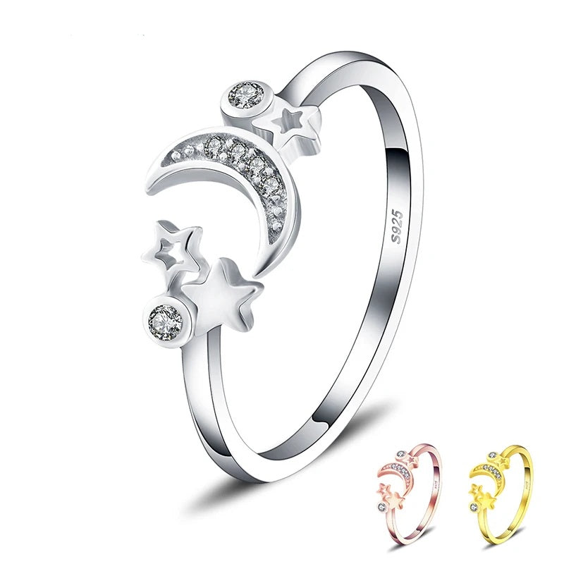 925 Silver Star & Moon Ring ✨