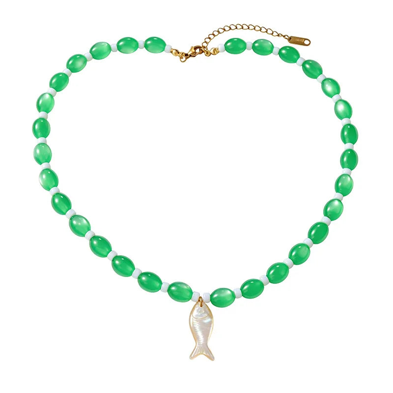 Boho Fish Charm Beaded Necklace