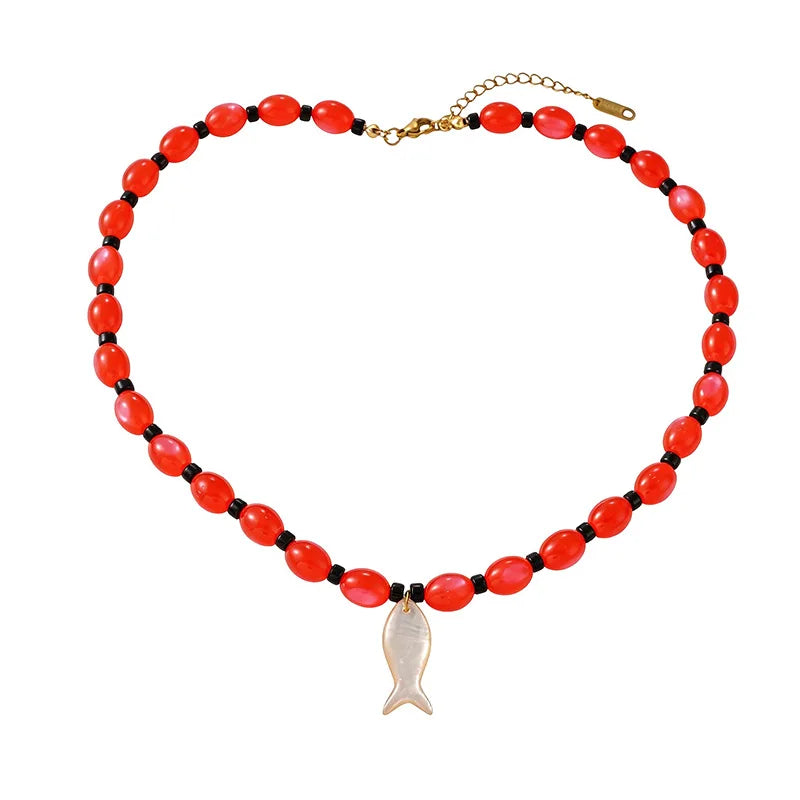 Boho Fish Charm Beaded Necklace