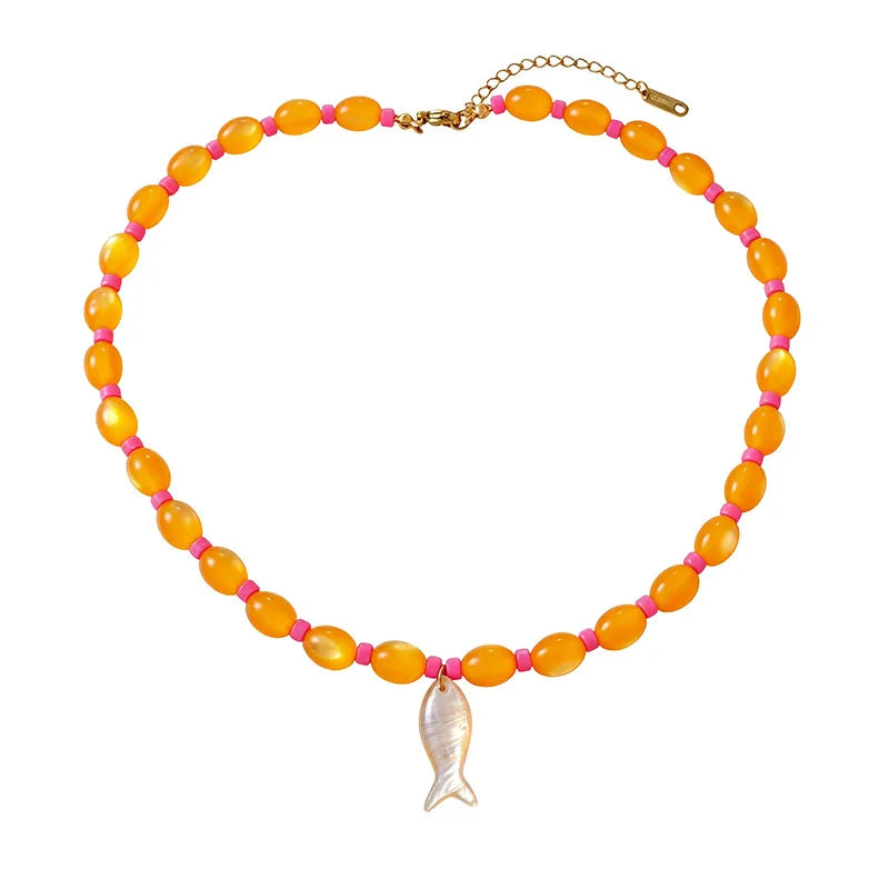 Boho Fish Charm Beaded Necklace