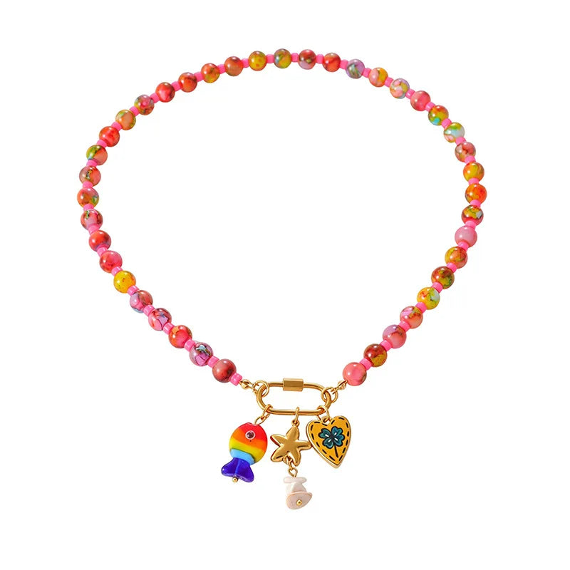 Boho Fish Charm Beaded Necklace