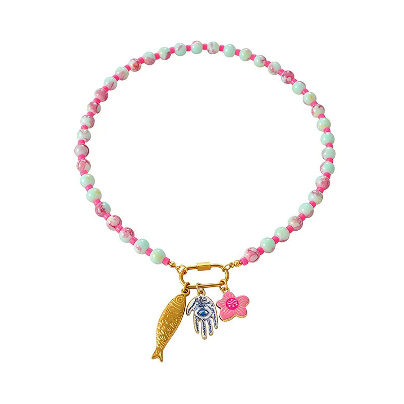 Boho Fish Charm Beaded Necklace