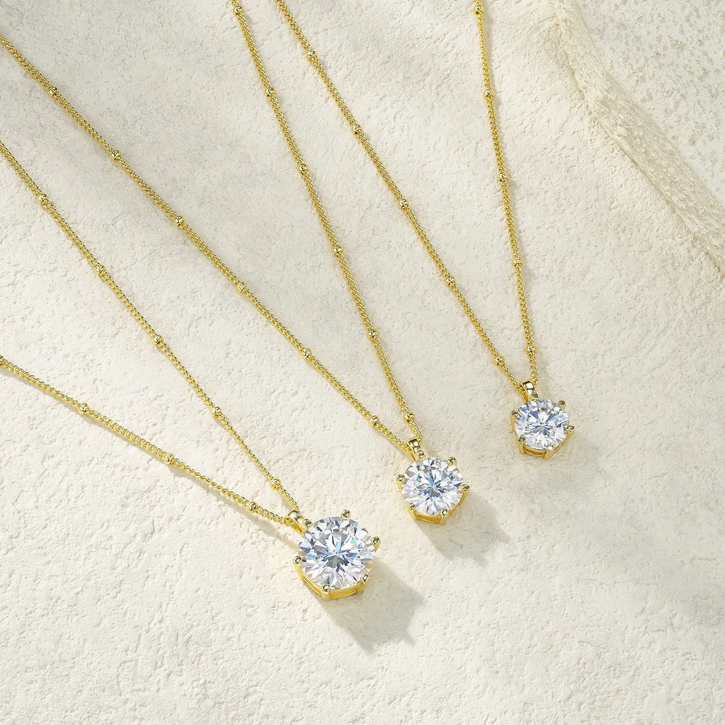 Luxury Moissanite Solitaire Necklace – 18K Gold Plated 925 Sterling Silver Pendant for Women