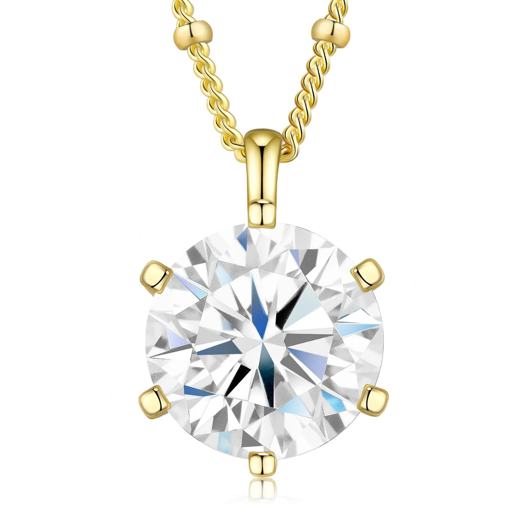 Luxury Moissanite Solitaire Necklace – 18K Gold Plated 925 Sterling Silver Pendant for Women