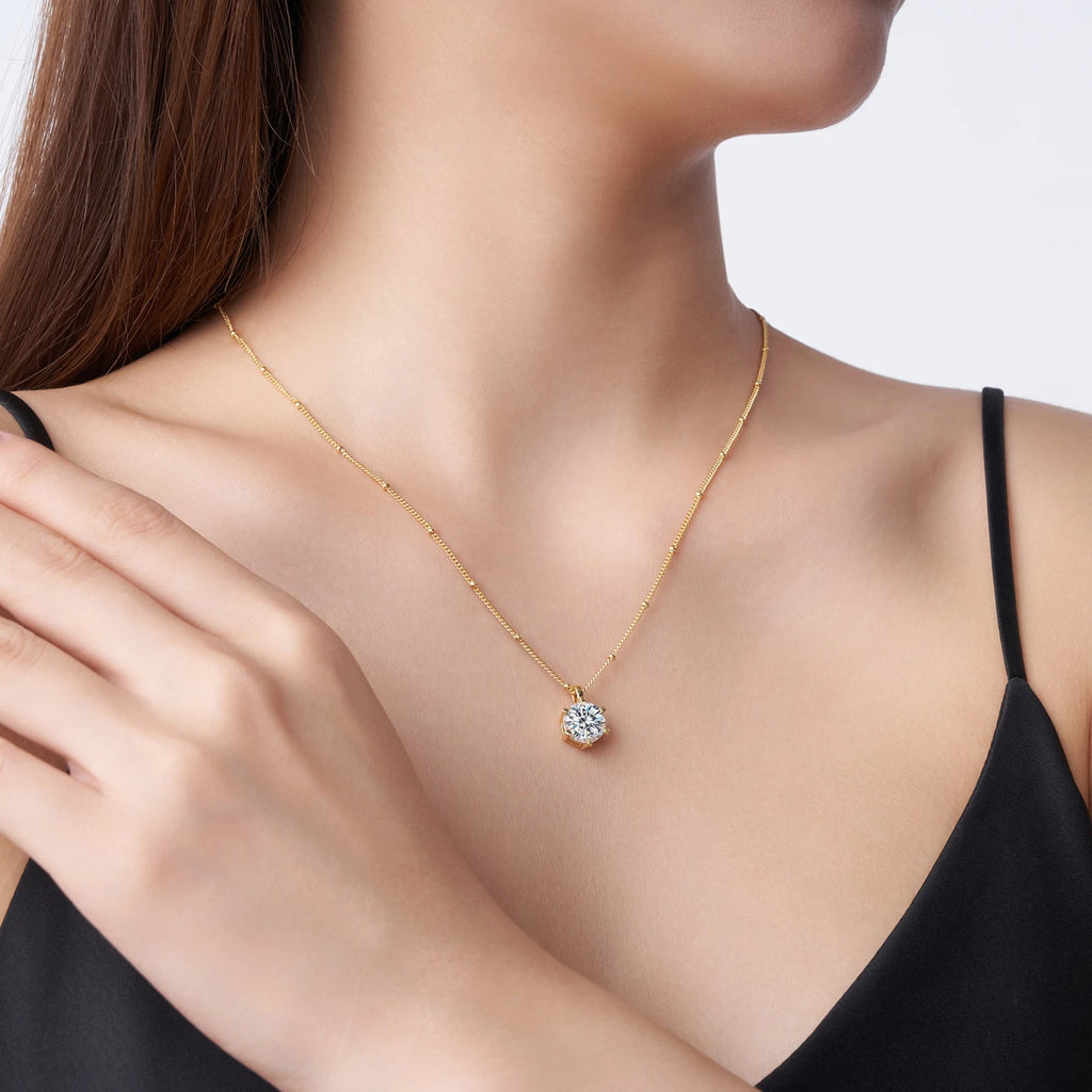 Luxury Moissanite Solitaire Necklace – 18K Gold Plated 925 Sterling Silver Pendant for Women