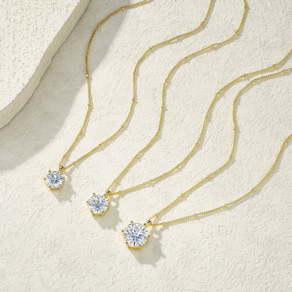 Luxury Moissanite Solitaire Necklace – 18K Gold Plated 925 Sterling Silver Pendant for Women