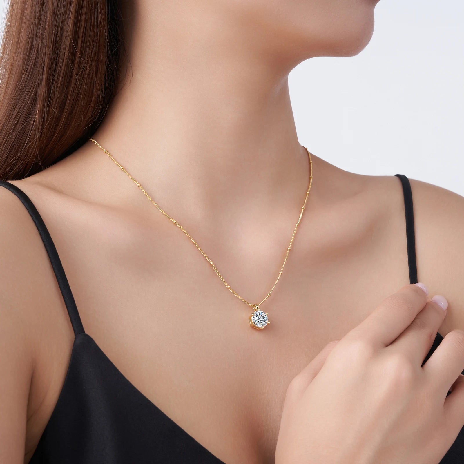 Luxury Moissanite Solitaire Necklace – 18K Gold Plated 925 Sterling Silver Pendant for Women