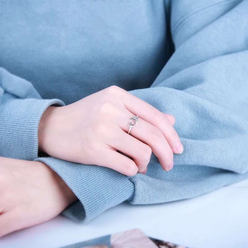 925 Silver Star & Moon Ring ✨