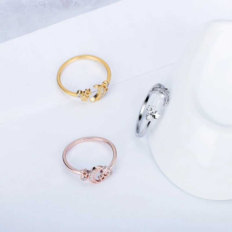 925 Silver Star & Moon Ring ✨