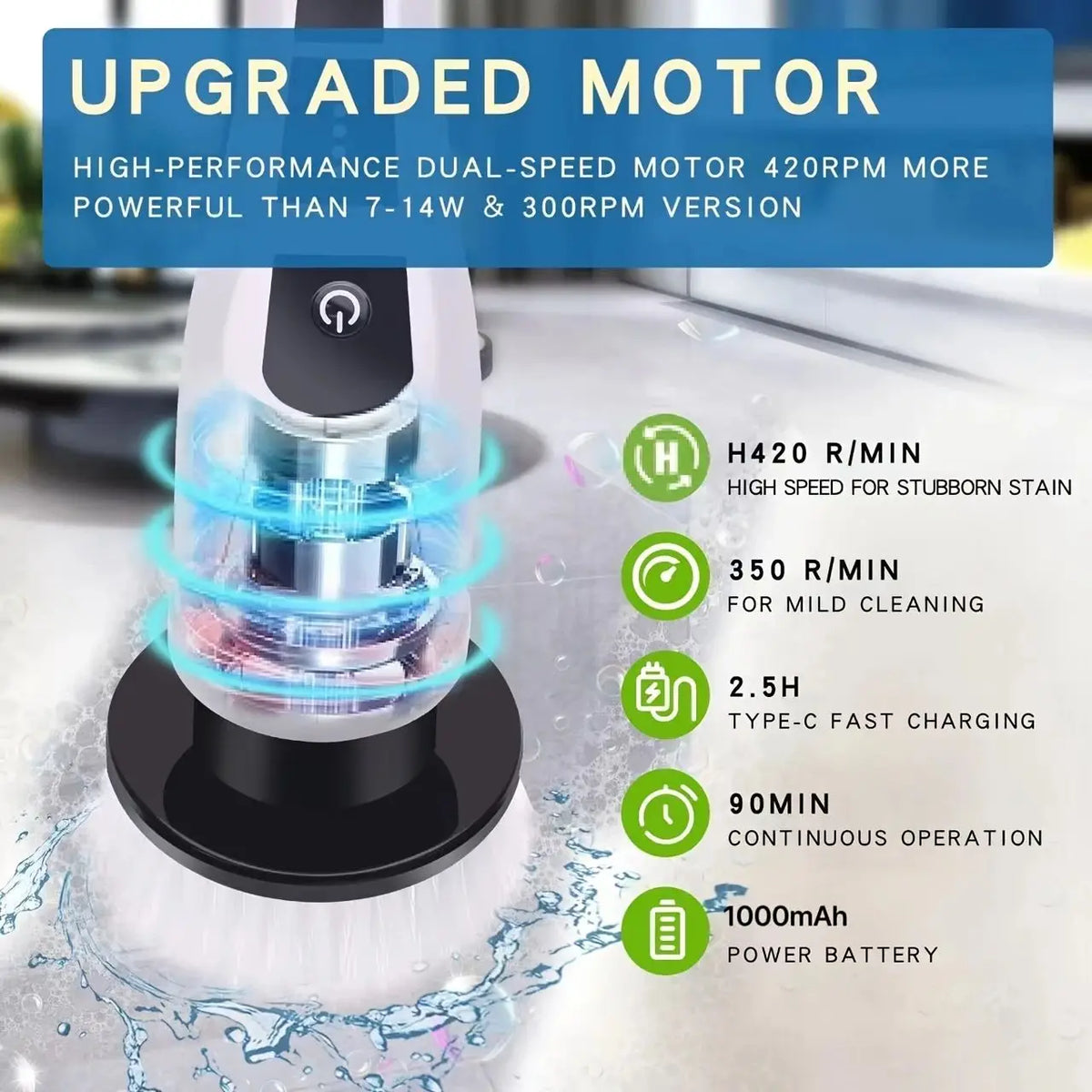 Electric Cleaning Brush 9-in-1 | Flexible Rotating Head for Bathroom, Floors & Shower Glass
