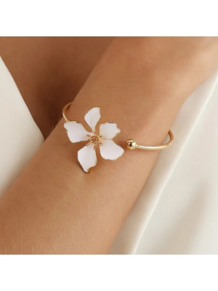 Gold Enamel Flower Bracelet for Women