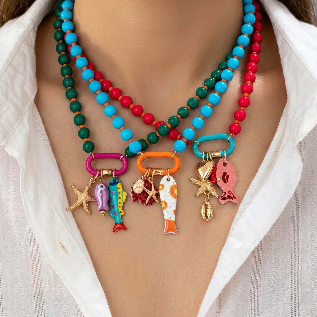 Boho Fish Charm Beaded Necklace