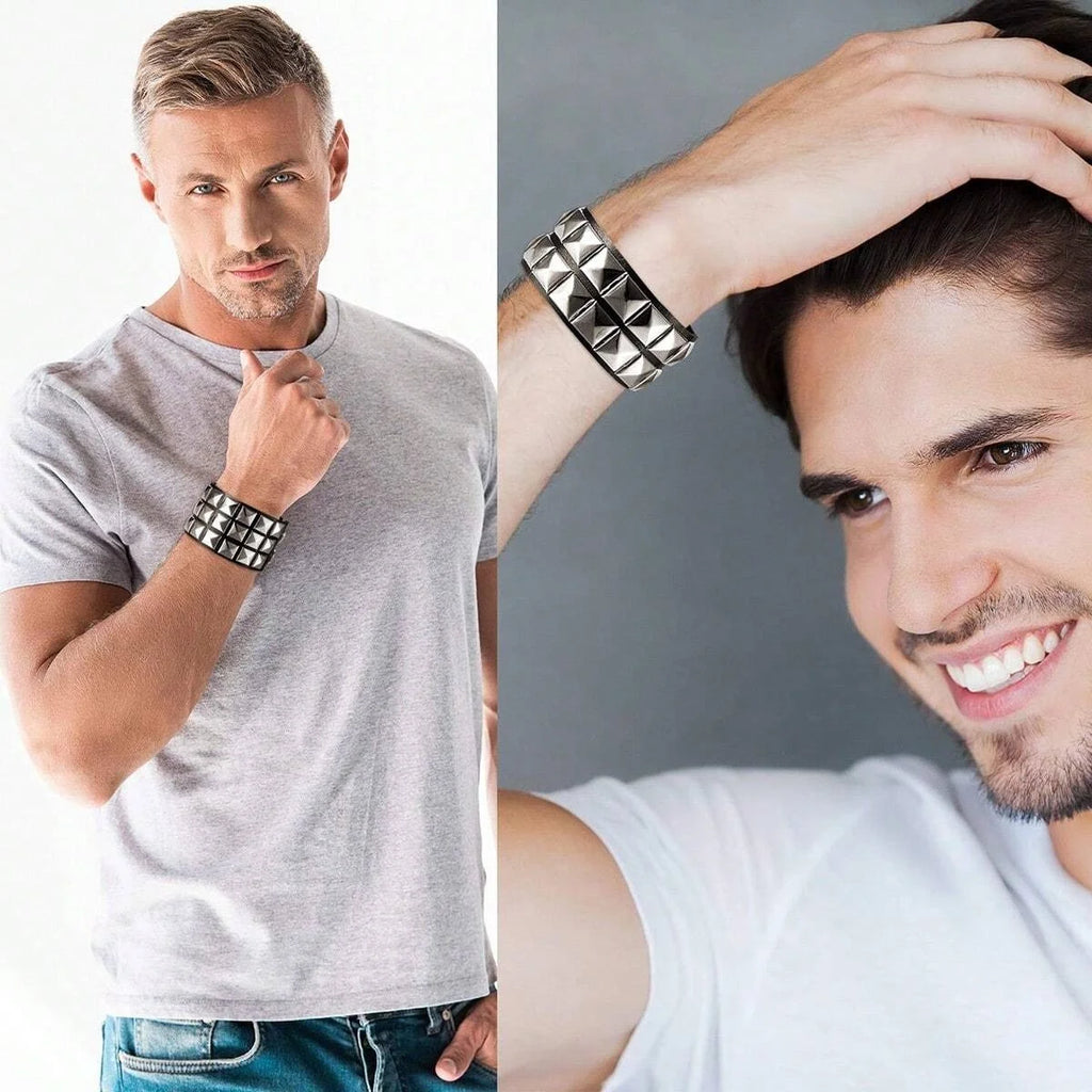 Classic Studded Leather Bracelet Set