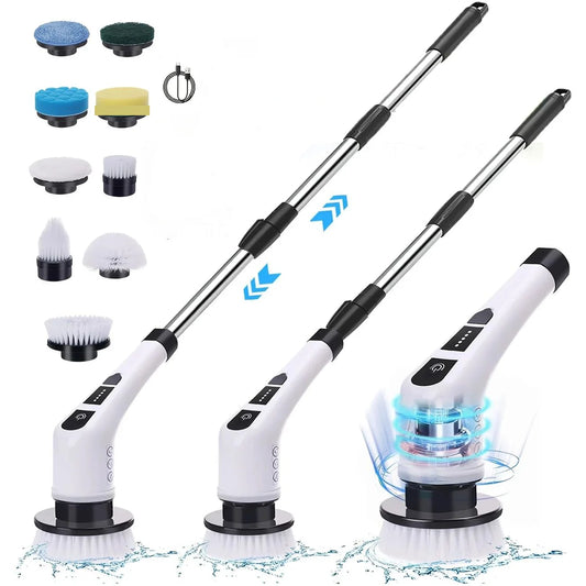 Electric Cleaning Brush 9-in-1 | Flexible Rotating Head for Bathroom, Floors & Shower Glass