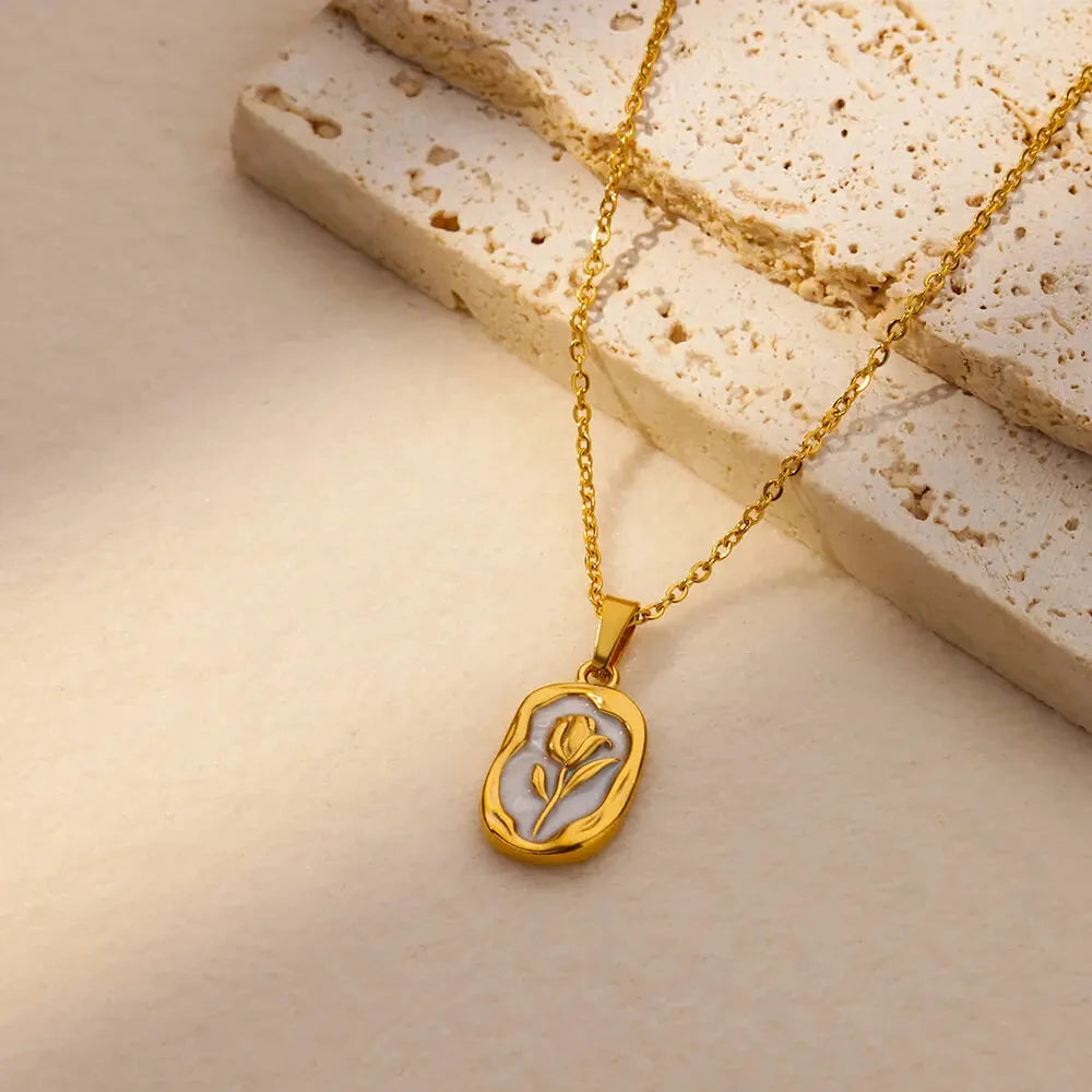 Luxury Gold Rose Flower Necklace for Women | Stainless Steel Floral Pendant | Elegant Birthday Gift for Her
