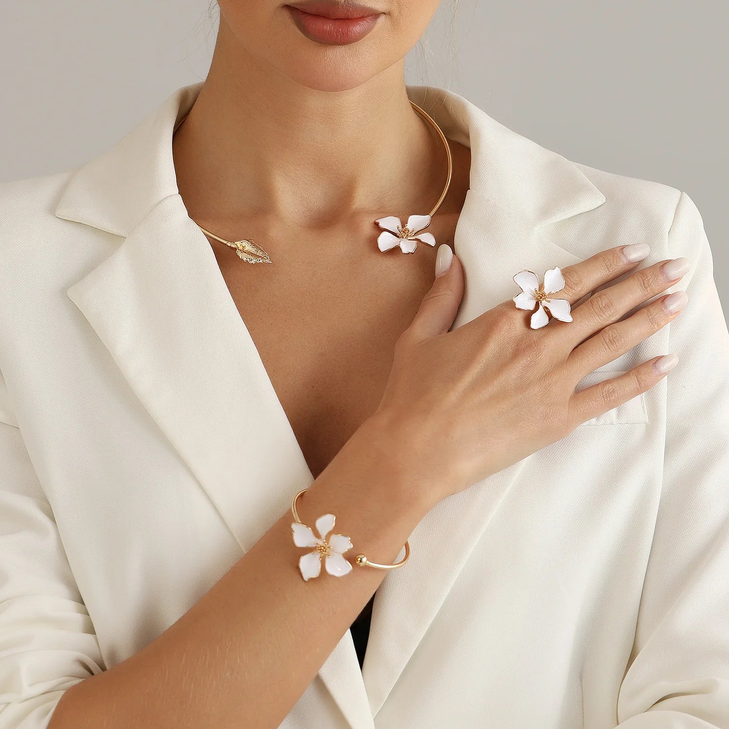 Gold Enamel Flower Bracelet for Women