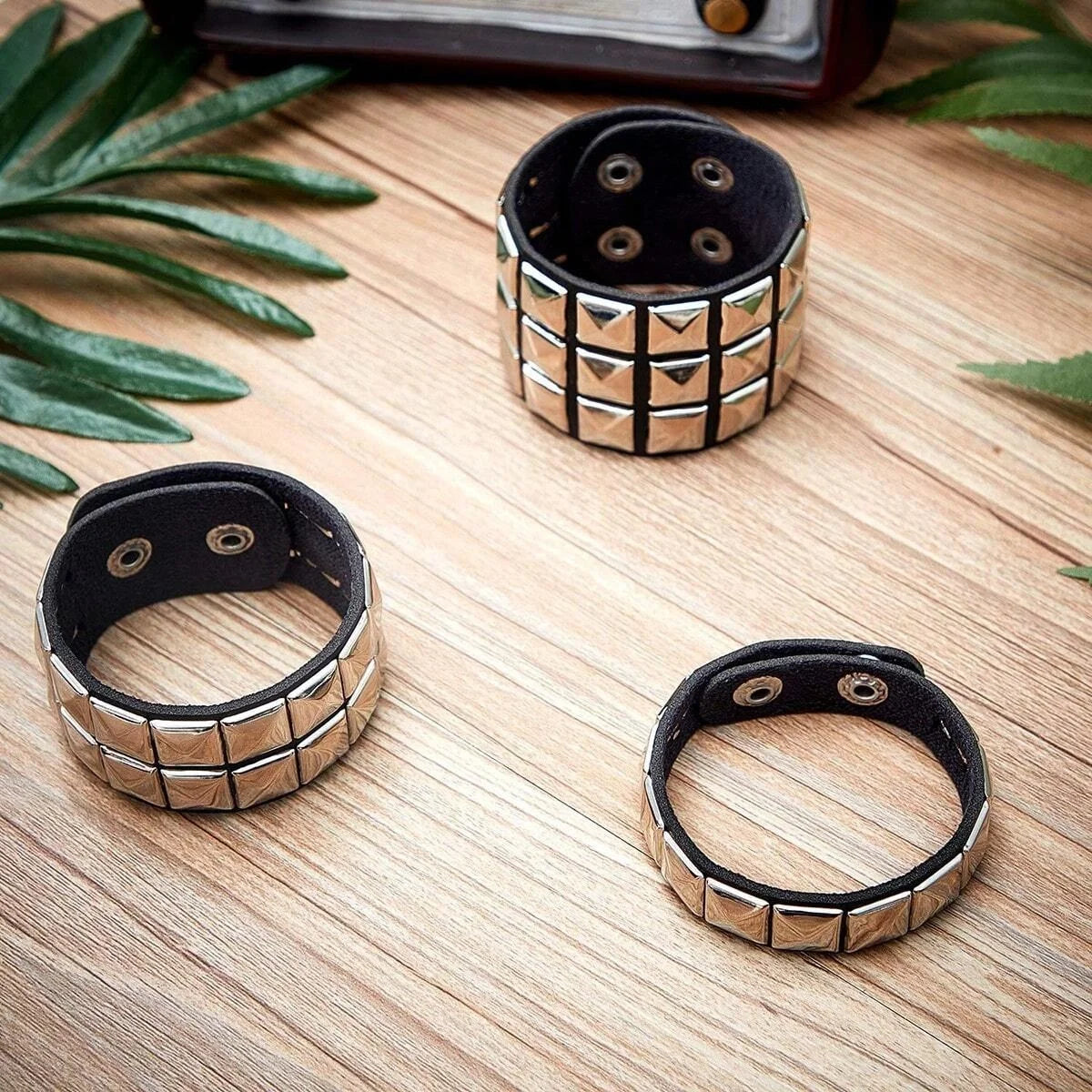 Classic Studded Leather Bracelet Set