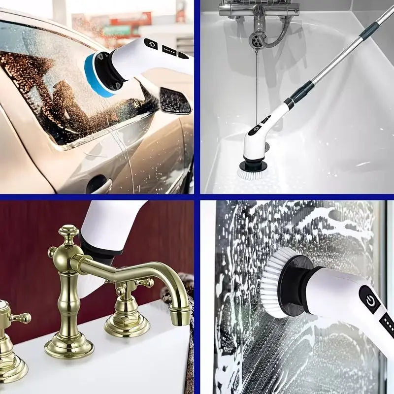 Electric Cleaning Brush 9-in-1 | Flexible Rotating Head for Bathroom, Floors & Shower Glass