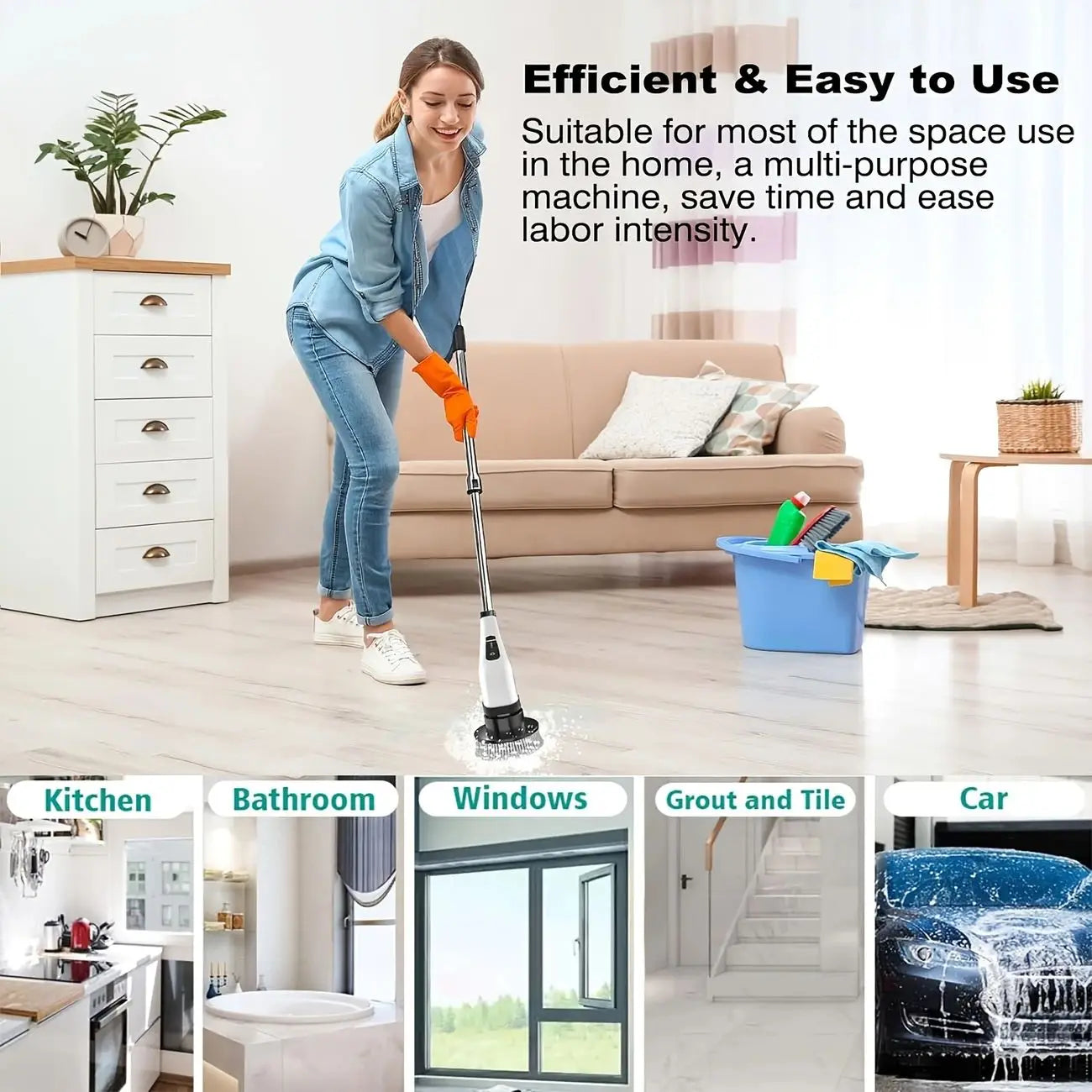 Electric Cleaning Brush 9-in-1 | Flexible Rotating Head for Bathroom, Floors & Shower Glass