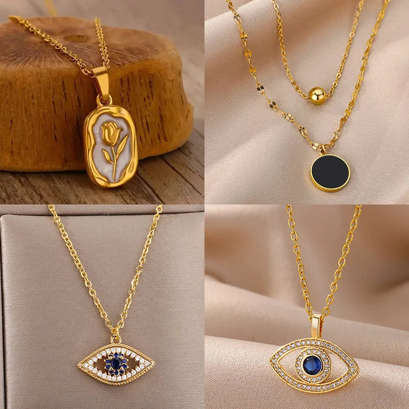 Luxury Gold Rose Flower Necklace for Women | Stainless Steel Floral Pendant | Elegant Birthday Gift for Her