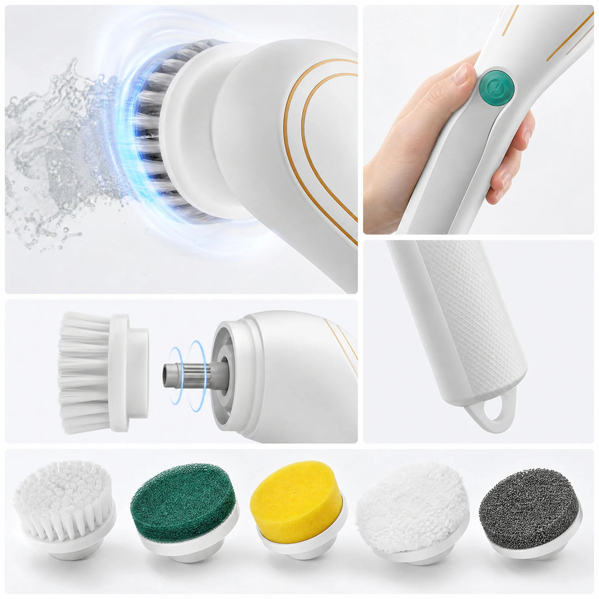 Electric Spin Scrubber – 5-in-1 Interchangeable Brush Heads, Powerful Motor, Ergonomic Handle