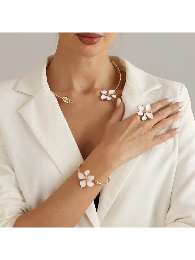 Gold Enamel Flower Bracelet for Women