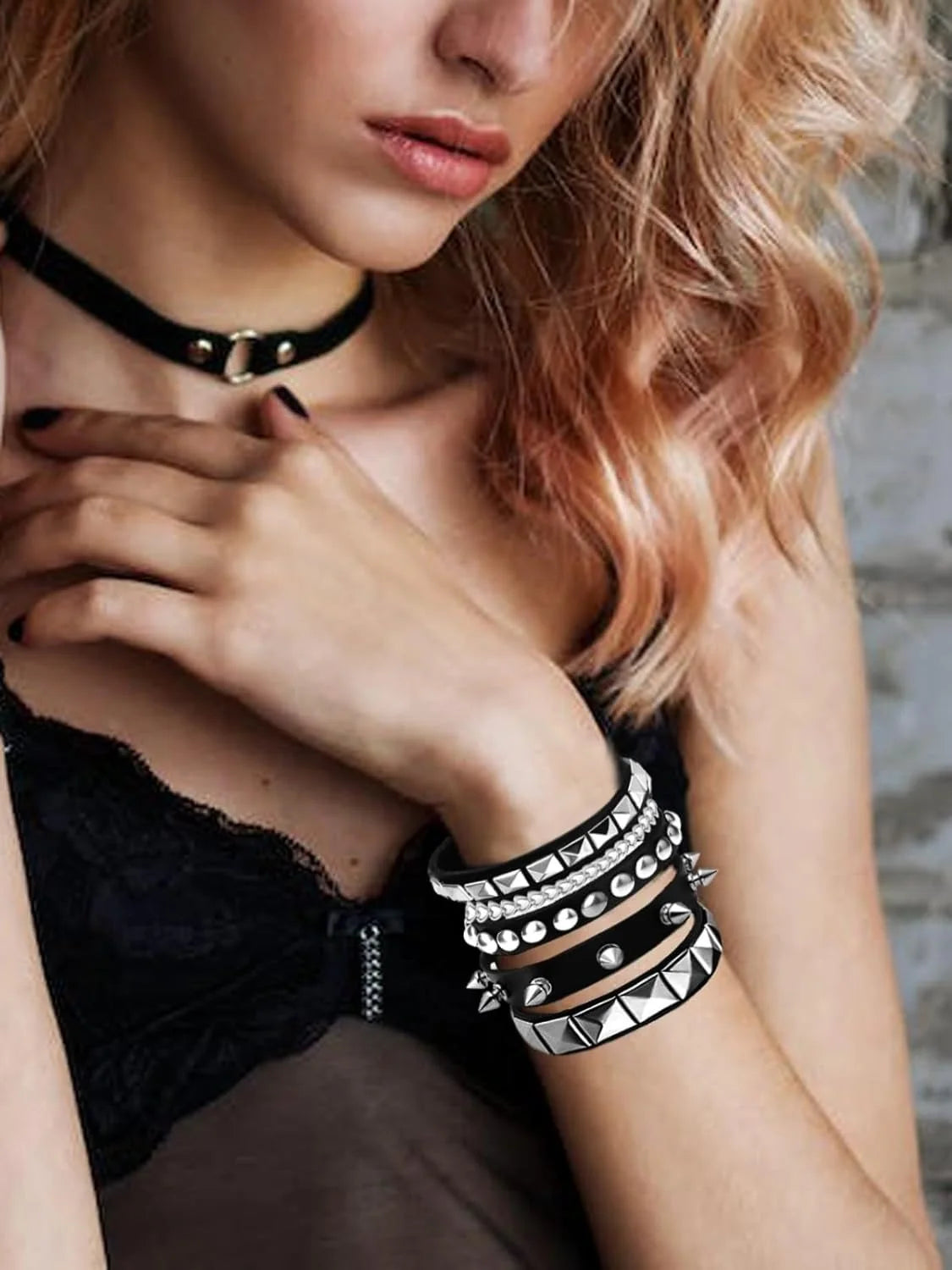 Classic Studded Leather Bracelet Set