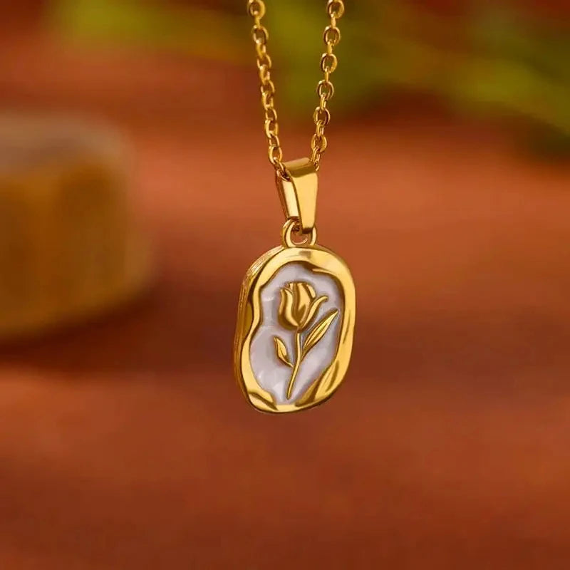 Luxury Gold Rose Flower Necklace for Women | Stainless Steel Floral Pendant | Elegant Birthday Gift for Her