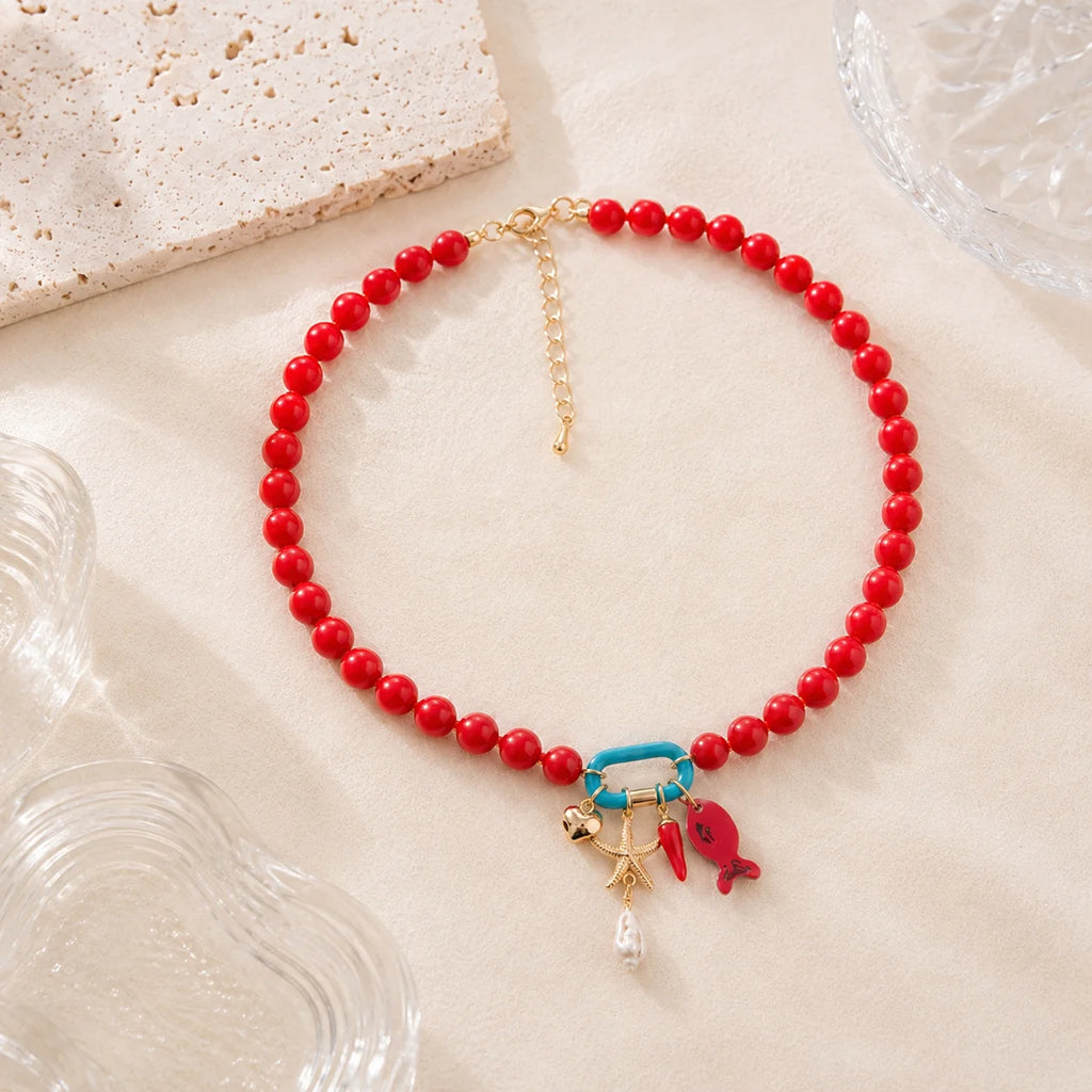 Boho Fish Charm Beaded Necklace