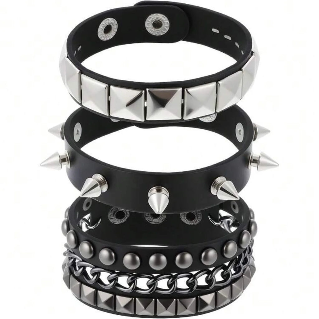 Classic Studded Leather Bracelet Set