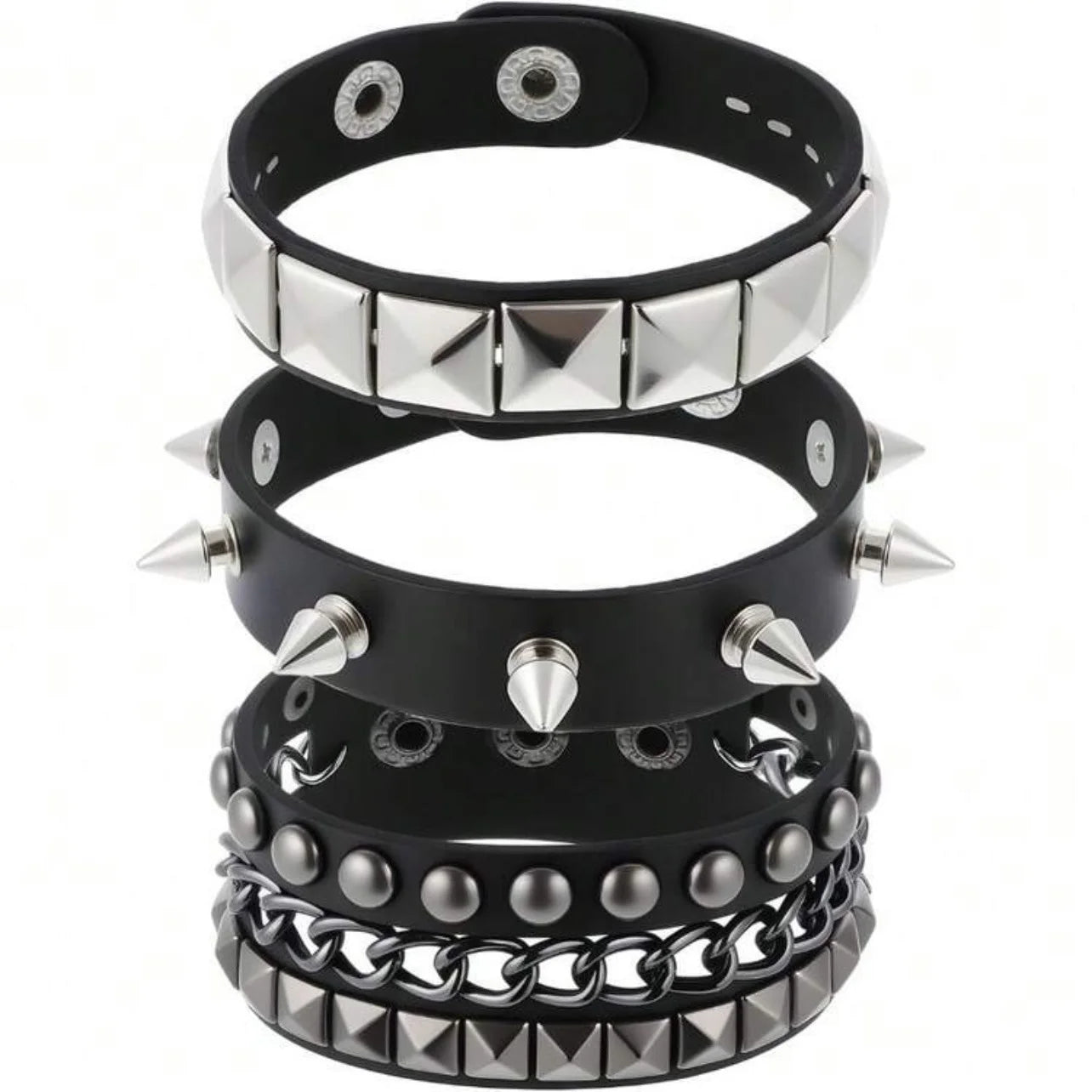 Classic Studded Leather Bracelet Set