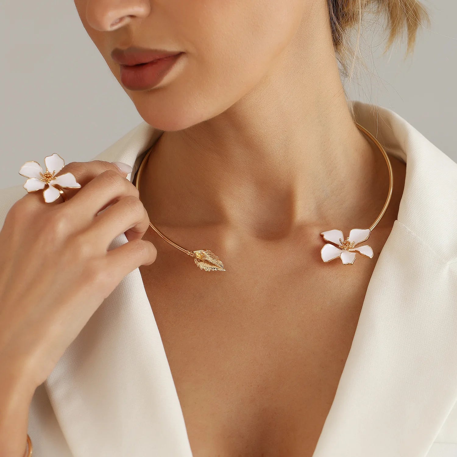 Gold Enamel Flower Bracelet for Women