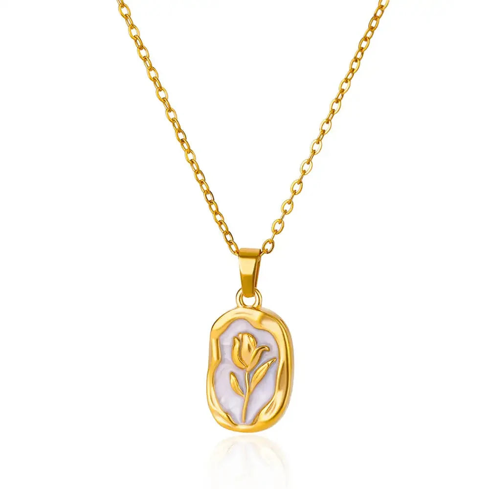 Luxury Gold Rose Flower Necklace for Women | Stainless Steel Floral Pendant | Elegant Birthday Gift for Her