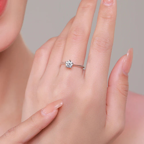 925 Sterling Silver Solitaire Diamond Engagement Ring for Women | Classic Round Cut Promise Ring