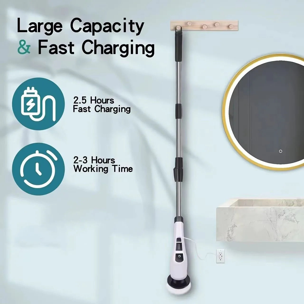 Electric Cleaning Brush 9-in-1 | Flexible Rotating Head for Bathroom, Floors & Shower Glass