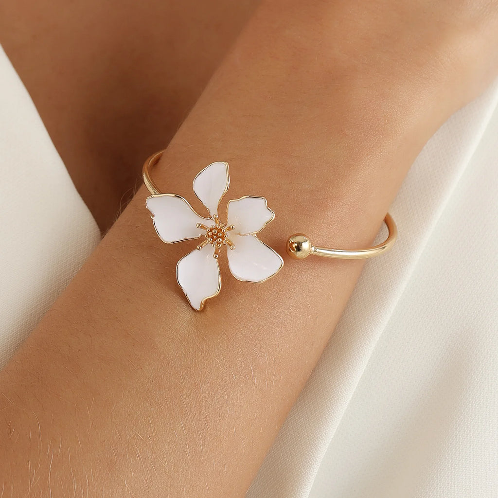 Gold Enamel Flower Bracelet for Women