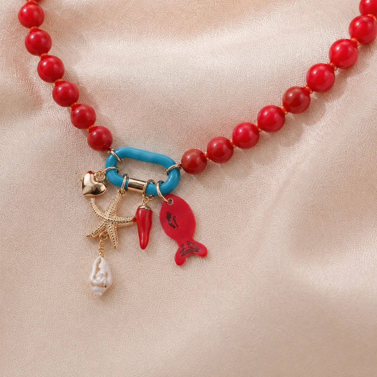 Boho Fish Charm Beaded Necklace