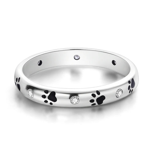 925 Sterling Silver Paw Print Ring – Minimalist Zircon Ring for Women