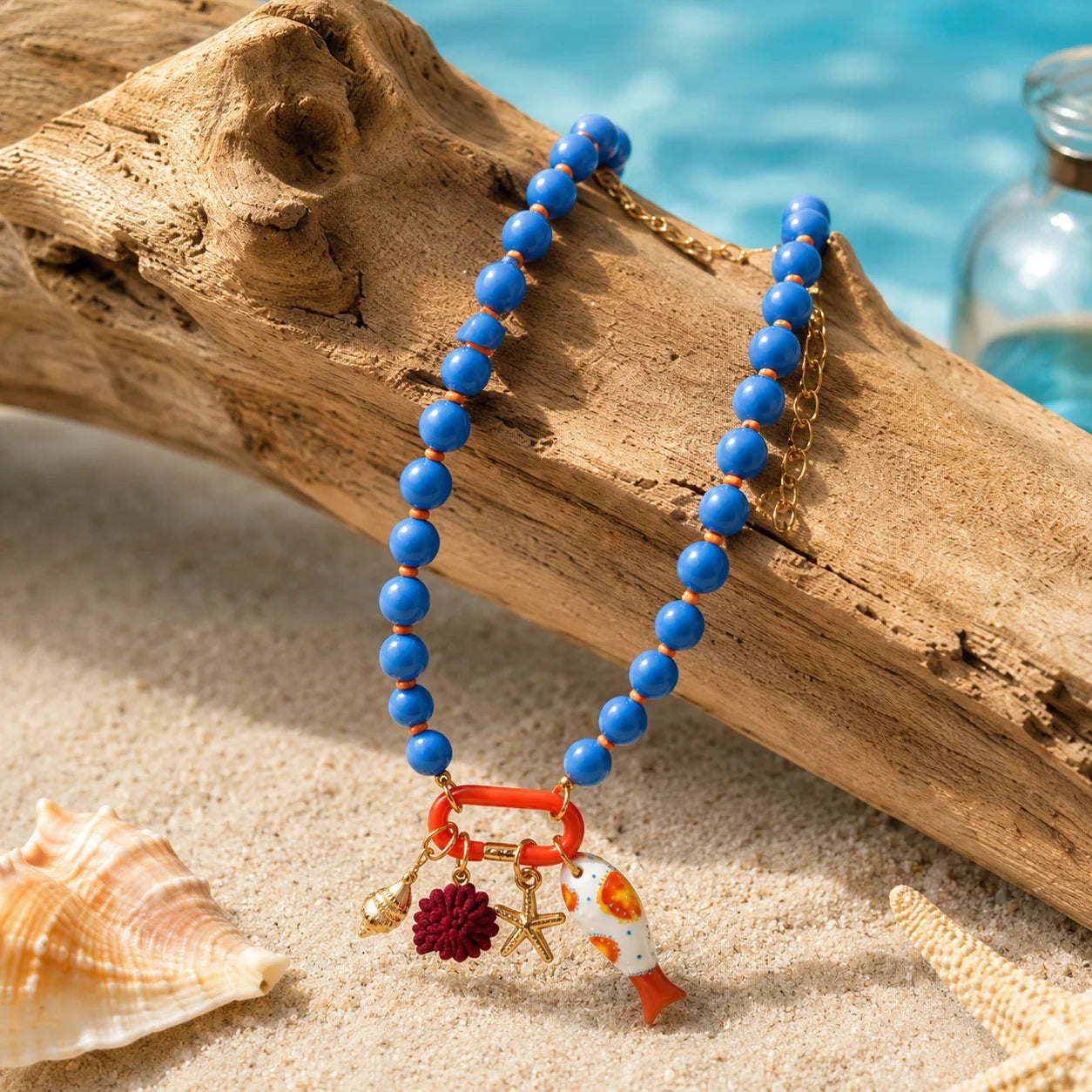 Boho Fish Charm Beaded Necklace