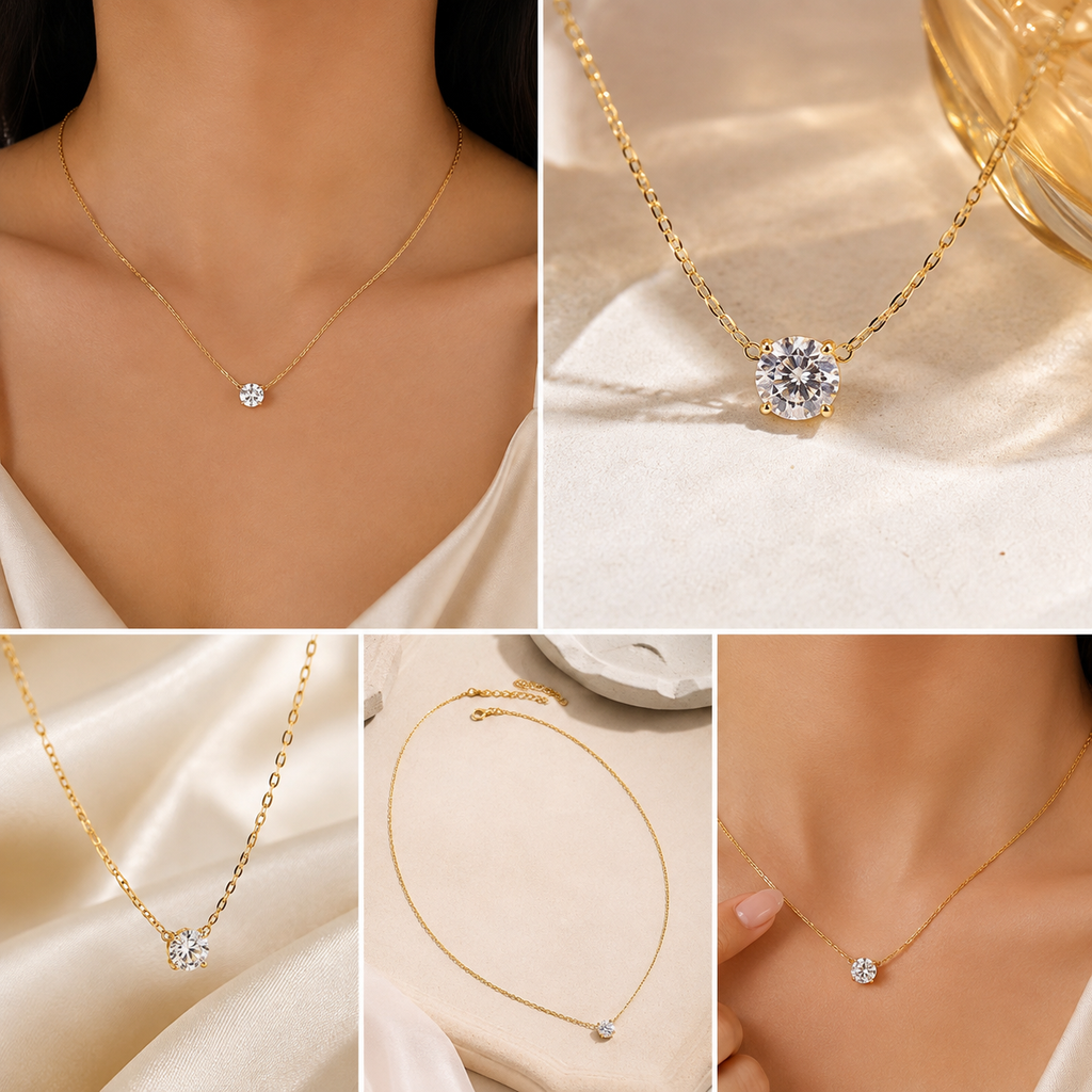 Minimalist Gold Zircon Necklace – 18K PVD Gold Plated 316L Stainless Steel | Waterproof | Anti Tarnish | Everyday Luxury