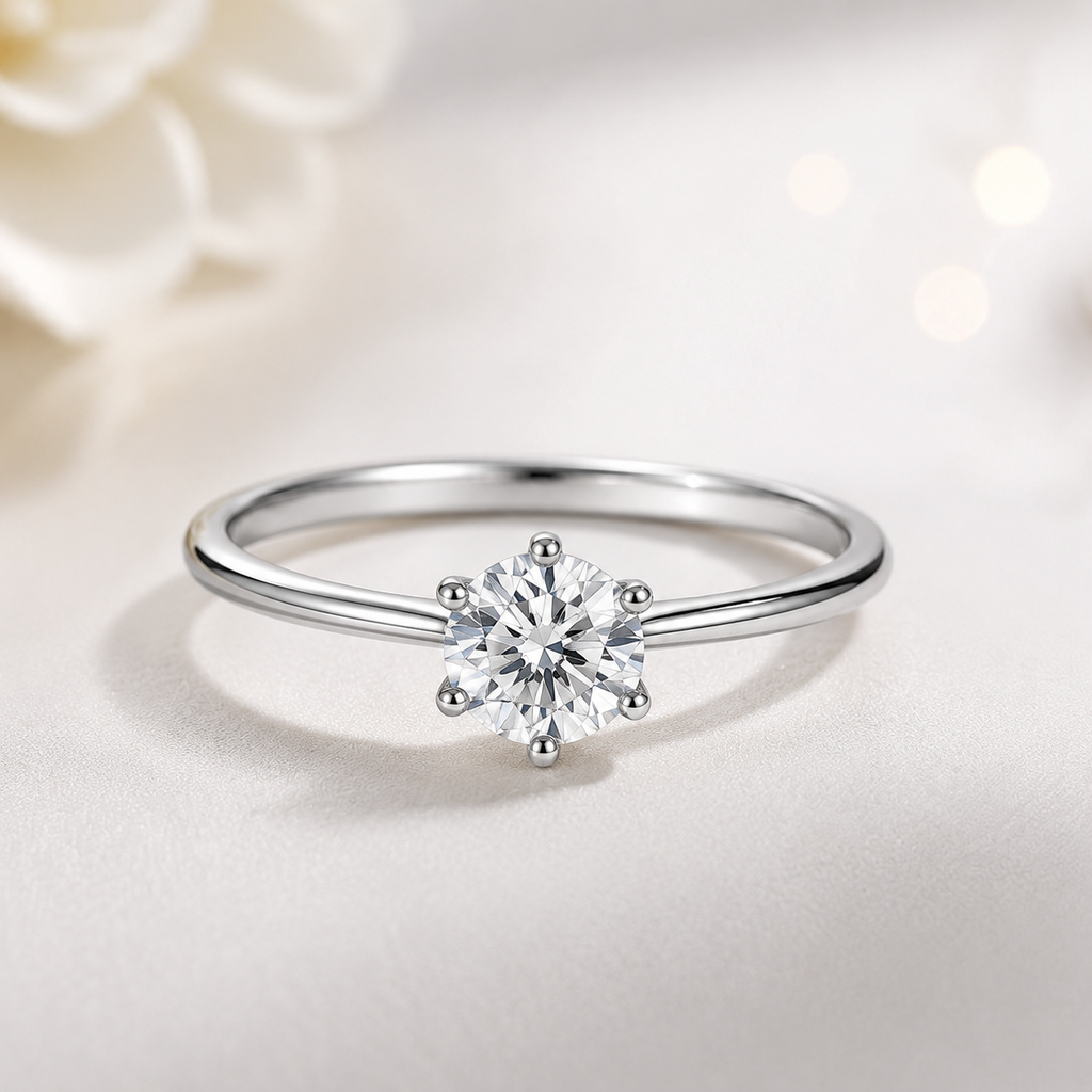925 Sterling Silver Solitaire Diamond Engagement Ring for Women | Classic Round Cut Promise Ring