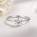 925 Sterling Silver Solitaire Diamond Engagement Ring for Women | Classic Round Cut Promise Ring